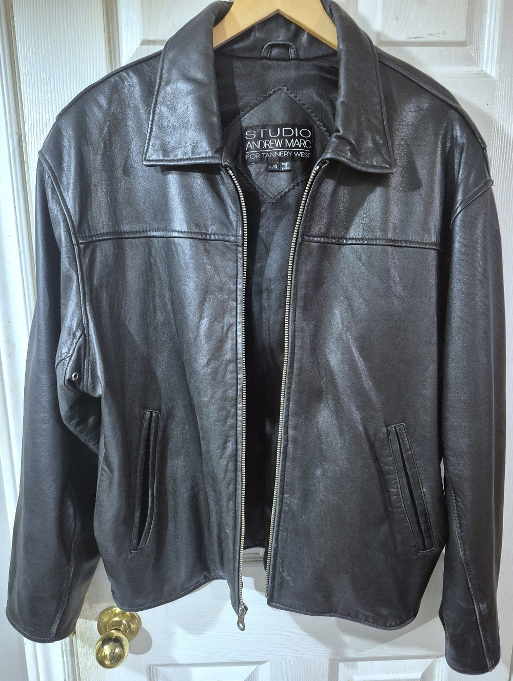 Andrew Mark Black Leather Jacket Large